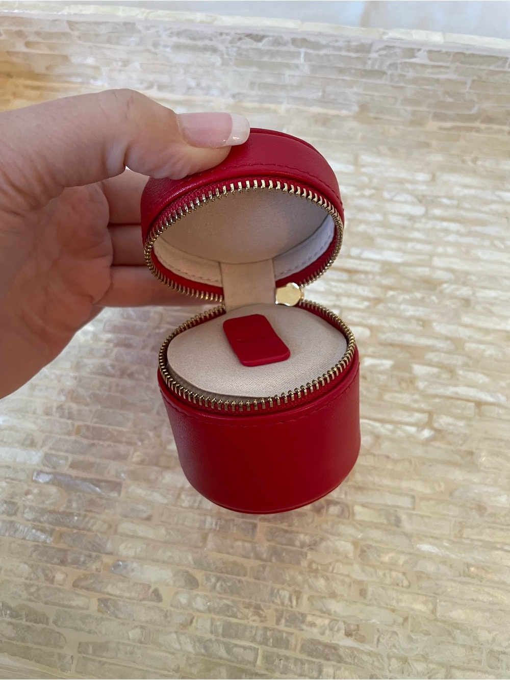 WOLF Red Round Jewelry Case with Gold Script - Picture 5 of 8